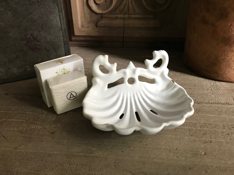 Antique French Soap Dish Cast Iron White Enamel Bath Decor | Etsy
