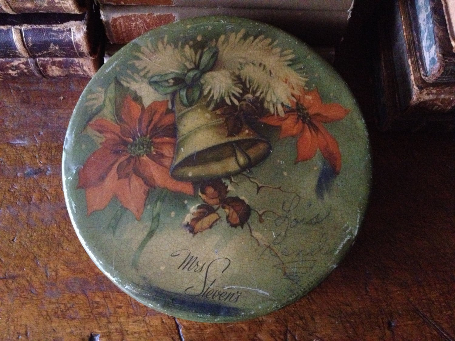 アメリカヴィンテージバンビ缶 1940s Christmas Tin, Mrs Stevens Candy Tin Can Collectors Old