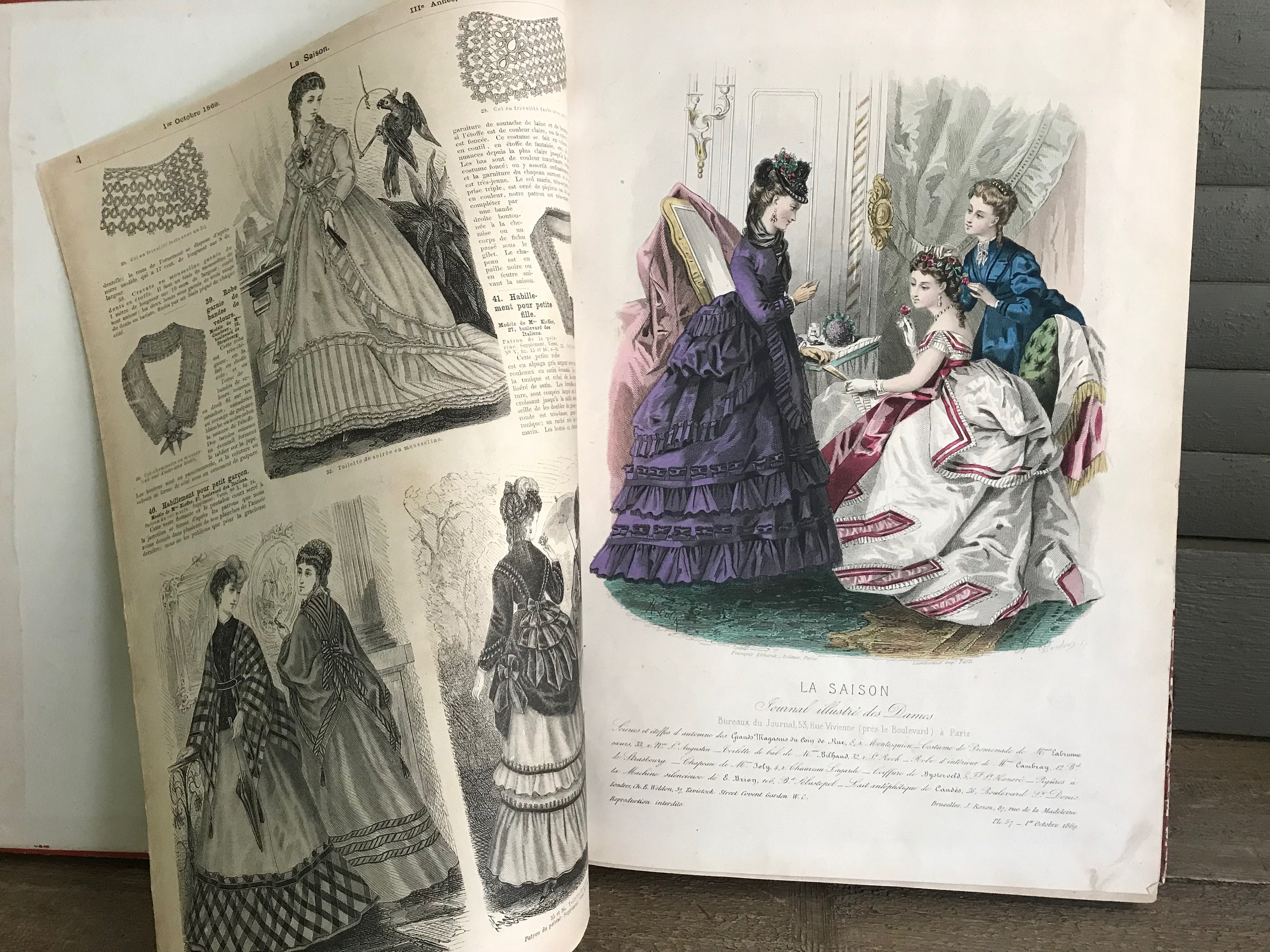 19世紀フランスの「ラ・セゾン」革装丁本、1869年、1870年のブック