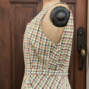 1940s Cotton House Apron, Printed Plaid, Retro Mid Century Kitchen Decor image 8