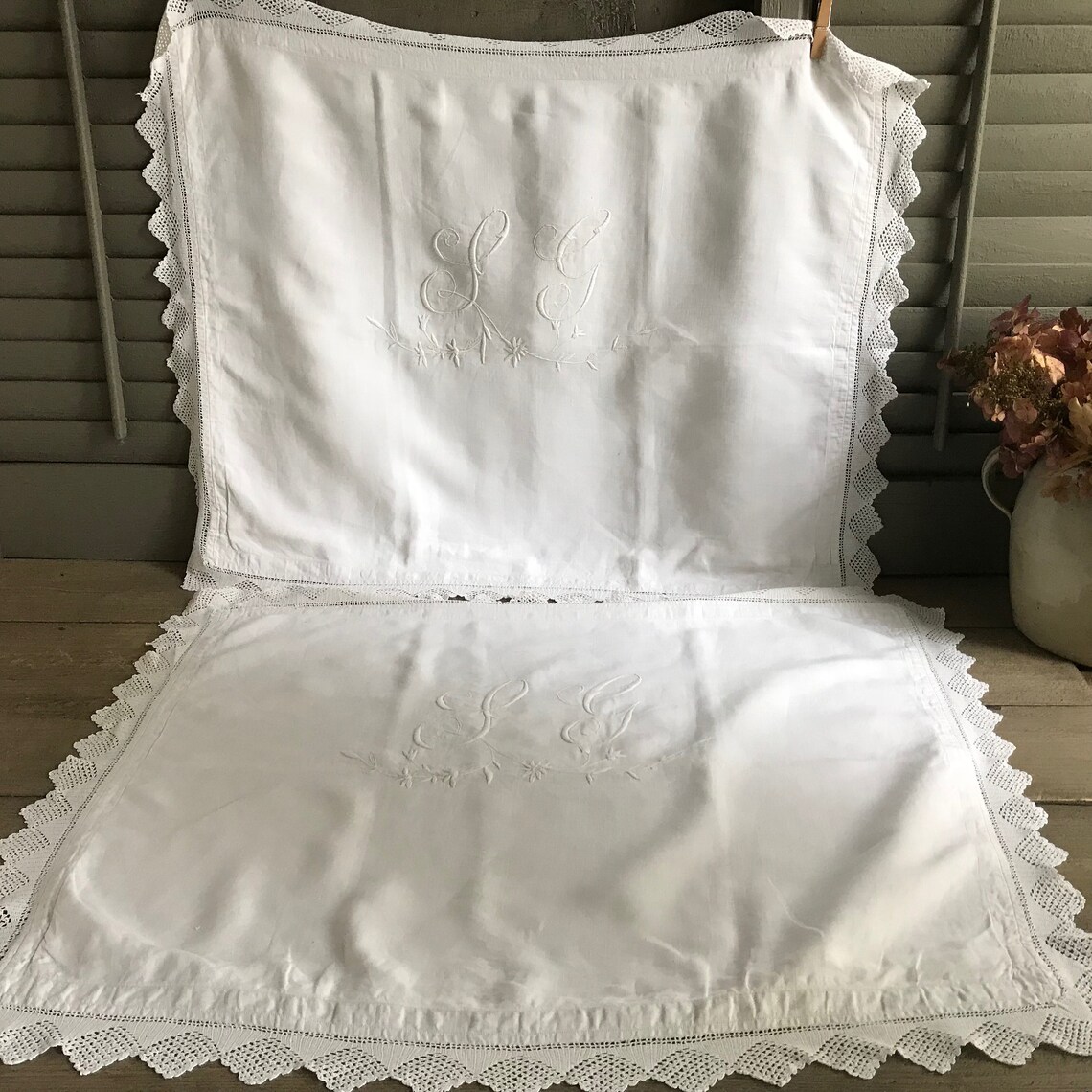 2 French Linen Pillow Case Sham White Linen Embroidered Etsy