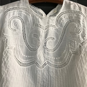 French Embroidered Lace Blouse, White Cotton Batiste, Edwardian, Period Clothing