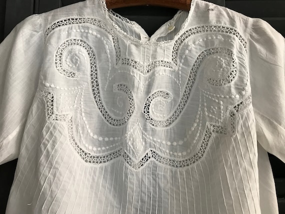 French Embroidered Lace Blouse, White Cotton Bati… - image 1