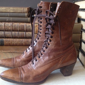 Antique 1900s Edwardian Victorian Chestnut Brown Leather High Laced ...