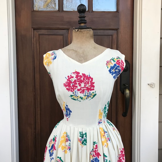 1940s French Cotton Dress, Floral Summer Dress, S… - image 3