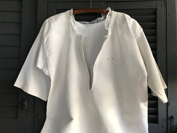 19th C French Linen Smock, Chemise, Night Shirt, Hand Sewn 19th C French Linen Smock, Chemise, Night Shirt, Hand Sewn