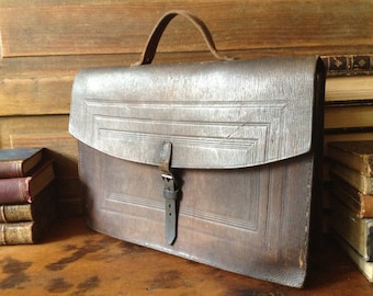 Woody Brown Leather Briefcase, Attache Portfolio, Top Handle Bag