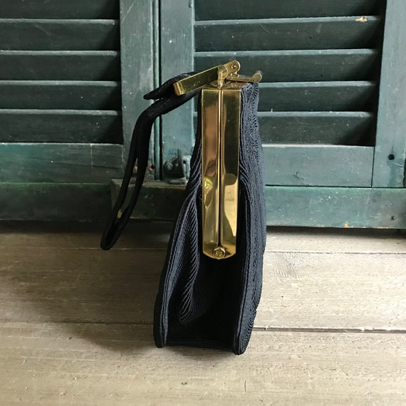 1940s Classic Black Handbag, Cotton Brocade Dress… - image 6