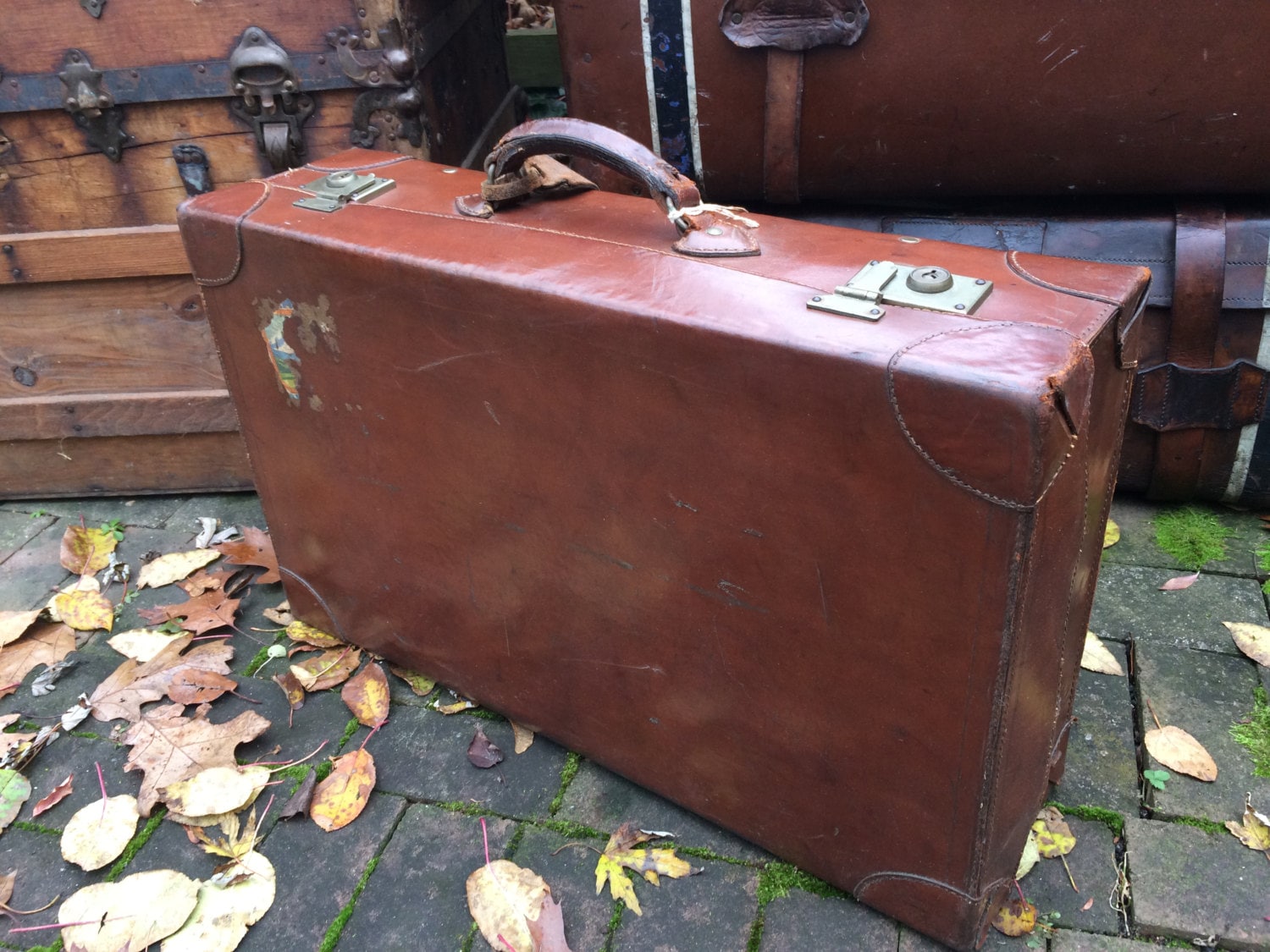 1900 年代のフランス製革製スーツケース、イギリス製、栗色