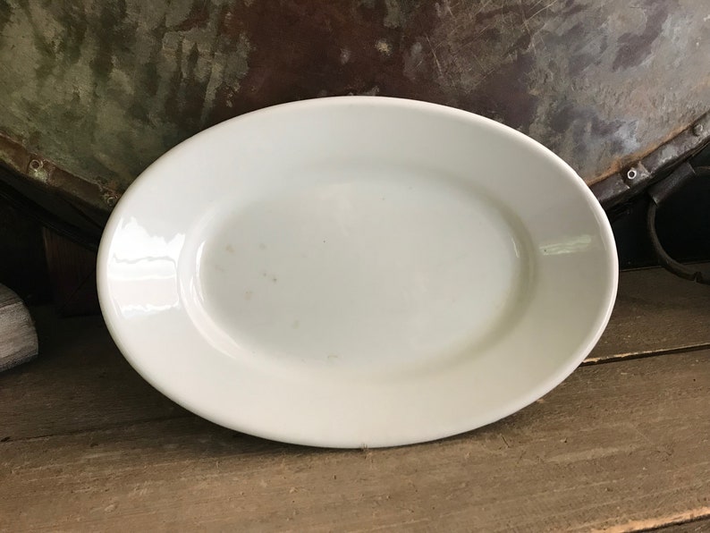 1 French White Serving Platter, Porcelain, Ironstone, Oval Serving Dish, 11 inch, Made in France, French Farmhouse Cuisine image 2
