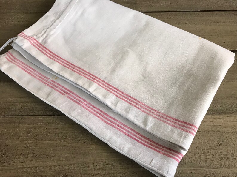 French Linen Sack, Red Stripe Ticking Laundry Cinch Bag, French Fabric Textiles image 10