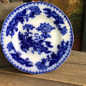 French Faïence Dinner Plate, Flow Blue, Indigo, Collectible, Damages image 3