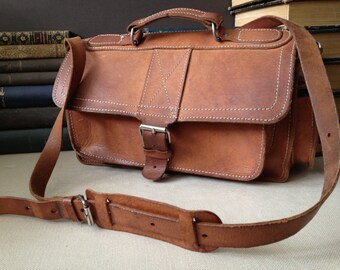 Leather Handbag Briefcase Crossbody Buckle Bag Satchel Artisan Sienna Brown Mini Briefcase