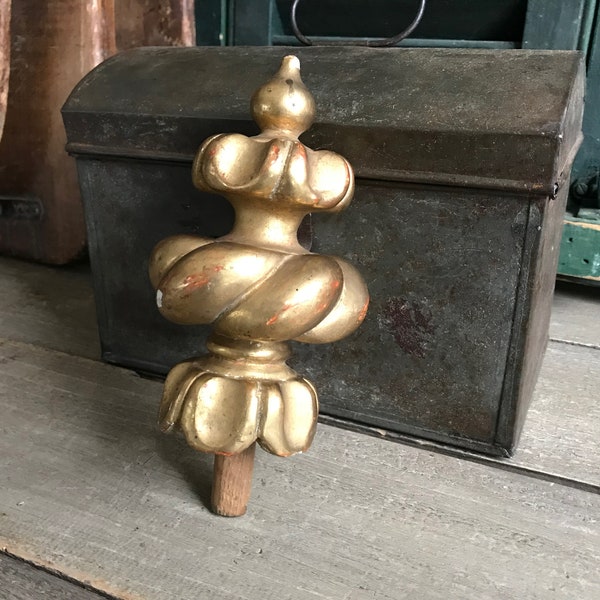 French Gilt Gesso Finial, Curtain, Banister, Turned Wood, Furniture Mount, Architectural Chateau Decor
