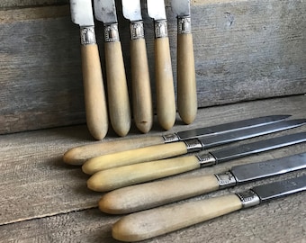 French Horn Handle Knife Set, Fine Silverware, Flatware, Silver Plate, Egg and Dart, Set of 10, Chateau Decor