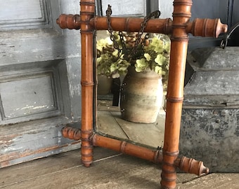 アンティーク フランス製 フェイクバンブー ウォールミラー