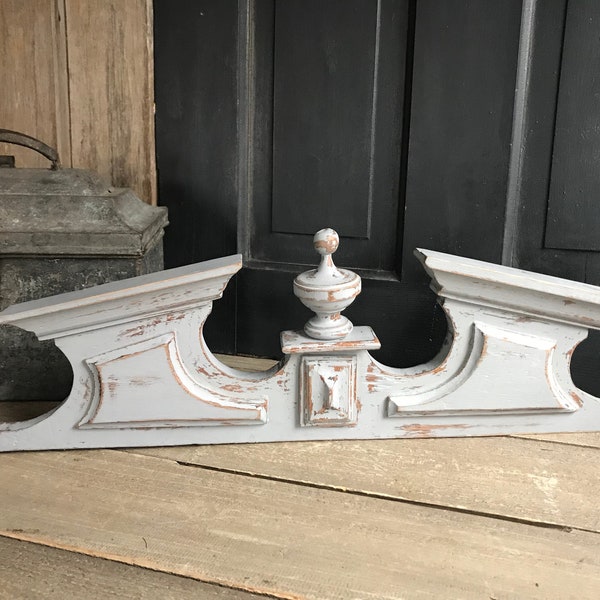 French Pediment, Architectural Wood Plaque, Painted Gray Blue, Armoire, Furniture Mount, Chateau Decor