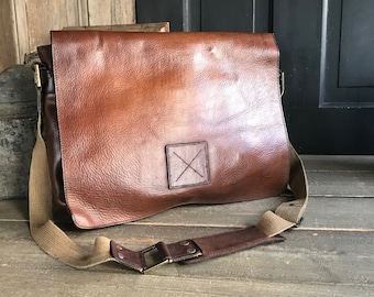 Leather Carry Bag, Briefcase, Long Canvas Shoulder Strap, Game Bag, Satchel, England