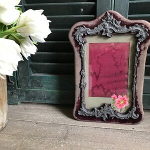 French Keepsake Picture Photo Frame, Velvet Metal Frame, Watered Silk, Floral Embroidery Appliqué image 6