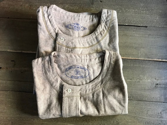1 French Wool Flannelette Vest, Flanelle de Sante, Reims, Mens Workwear, Chorewear, Long Underwear, Farmhouse, Homesteader