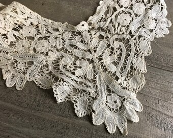 Antique Lace Collar, Hand Worked, Tape Lace, Tea Stain, Dress Accessory