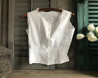 French White Linen Cache Corset, Camisole, Bodice, Summer Blouse