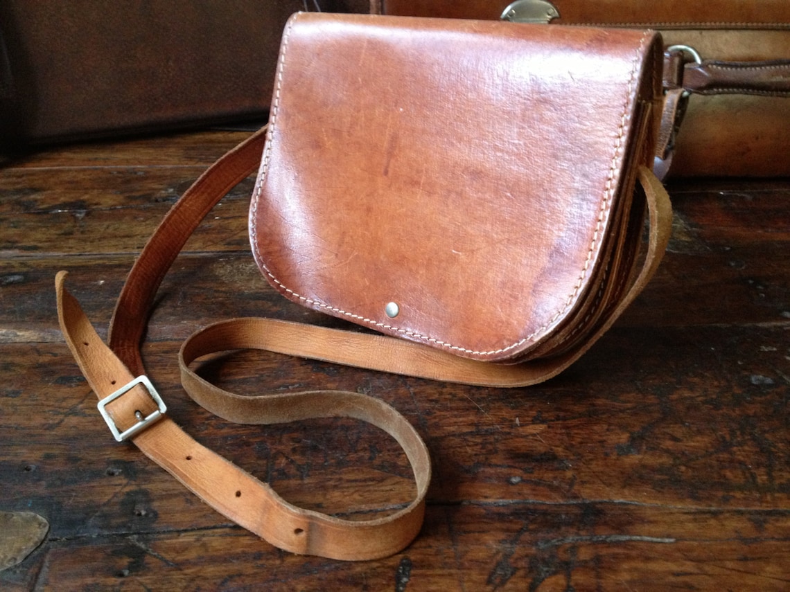 Vintage Cinnamon Brown Leather Crossbody Saddle Bag Etsy