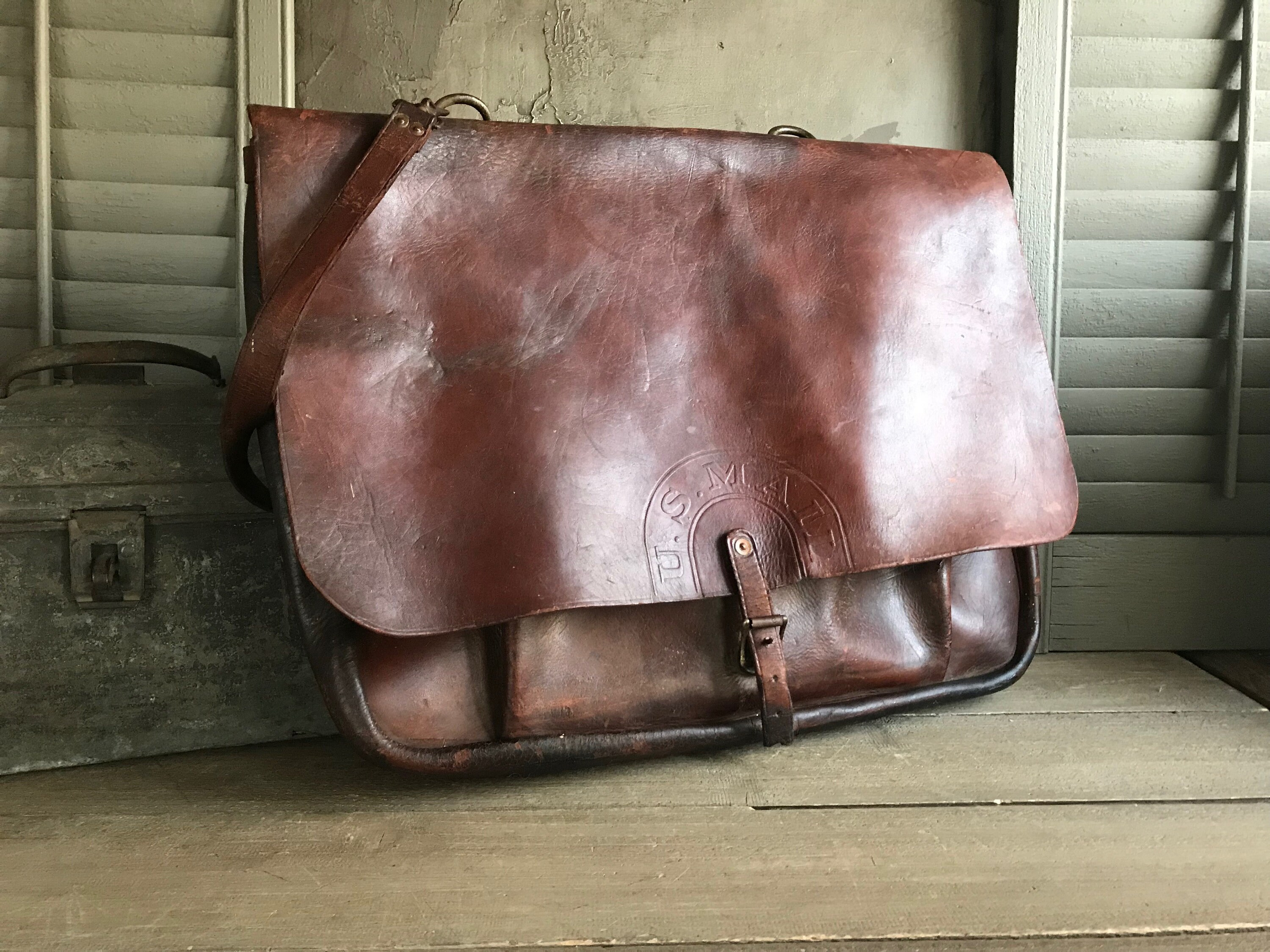 U S Leather Mail Bag Large Postal Carrier Bag Crossbody Etsy