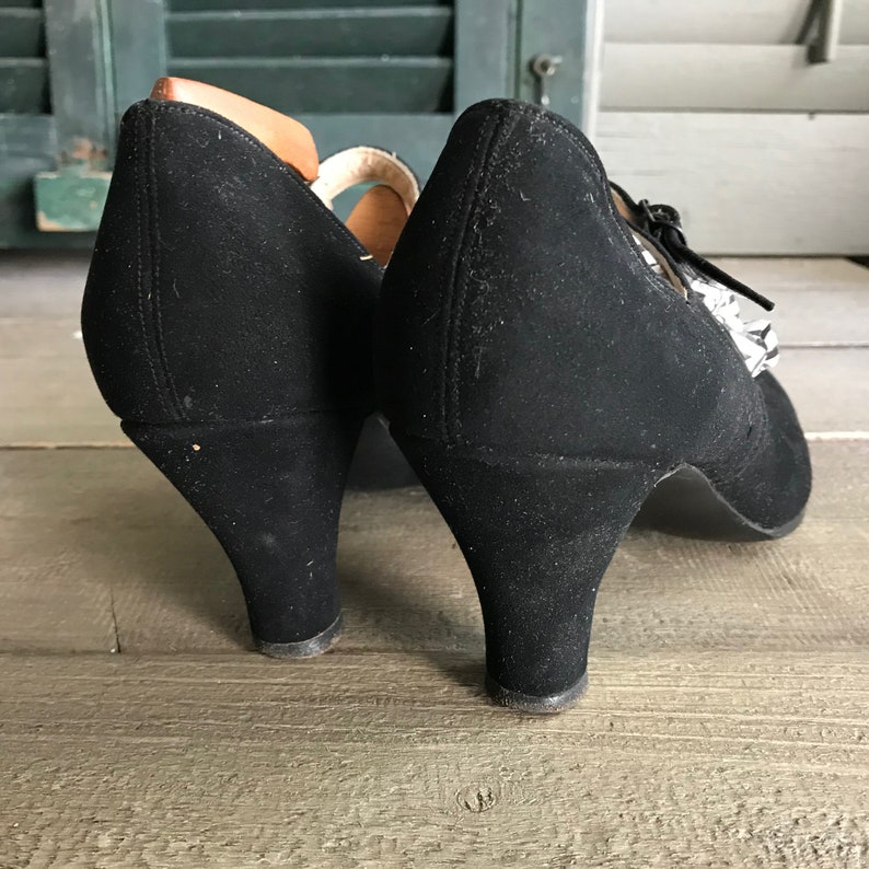 1940s Black Suede Shoes, Mary Jane Pumps, Custom Made, Chicago image 8