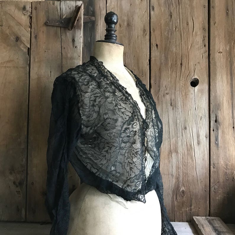 Antique Black Lace Blouse, Bodice, Victorian Era Lace Blouse, Midriff Blouse image 2