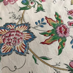 French Cotton Indienne Floral Fabric by Marignan, Drapery, Historical Sewing Textiles, Period Projects image 7