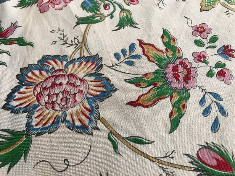 French Cotton Indienne Floral Fabric by Marignan, Drapery, Historical Sewing Textiles, Period Projects image 7