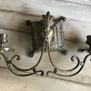 Antique French Candle Sconce, Bronze Candelabra, Wall Mounted, Garden Candle Holder image 1