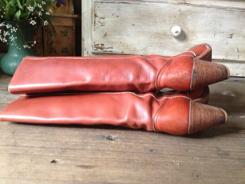 Rust Brown Size 6,5 US High Heels Frye Leather Riding Boots