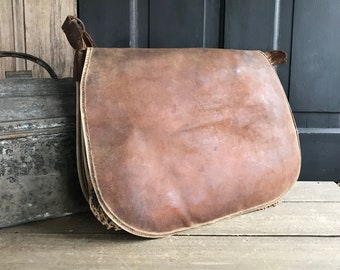 Rustic French Leather Game Bag, Hunting, Fishing, Game, Falconry, Game Carrier Netting, Damages