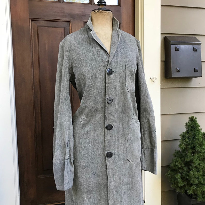 French Gray Work Coat, Shop, Duster, Engineer, Work Chore Wear, Salt and Pepper, Grey Marl, French Farmhouse image 1