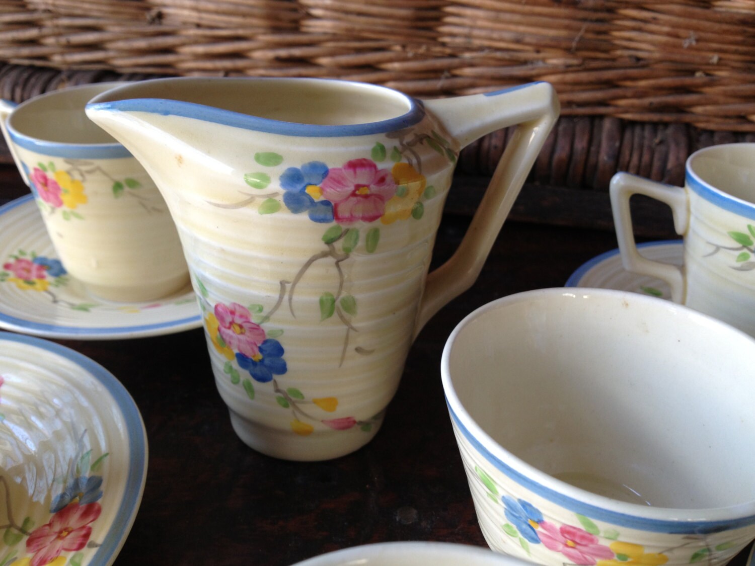Crown Ducal Coffee Tea Set, Made in England, 1930s Art Deco