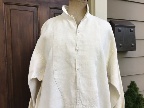 19th C French Chemise, Hemp, Linen Collar, Smock,… - image 1