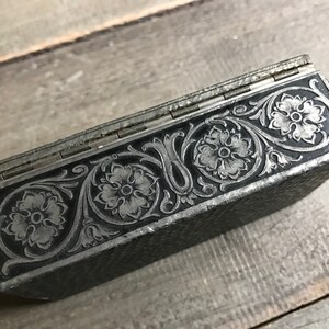 French Inlay Pewter Box, Artistic, Religious, Travel Jewelry Trinket Pill Stamp image 10