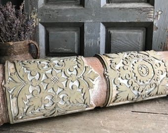 Rollo de papel tapiz para impresión, diseño de pergamino con follaje floral, papel tapiz textil con sellos, impresión industrial, antigüedades coleccionables