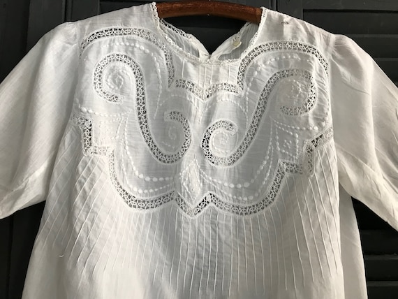 French Embroidered Lace Blouse, White Cotton Bati… - image 4
