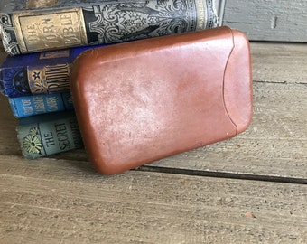 English Brown Leather Cigar Case, Hand Sewn, Antique