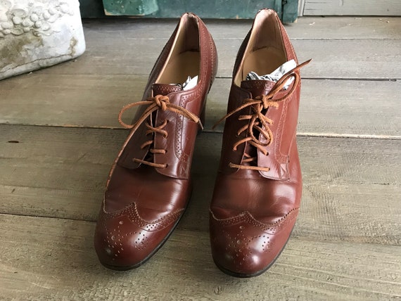 Leather Oxford Shoes, 1940s, 50s, Size  7, 7.5 US - image 3