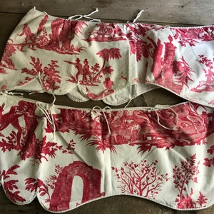 French Linen Toile de Beautiron Pelmets, 2 Panels, Rare 18th C, Early 19th C, French Antique Textile Collectors