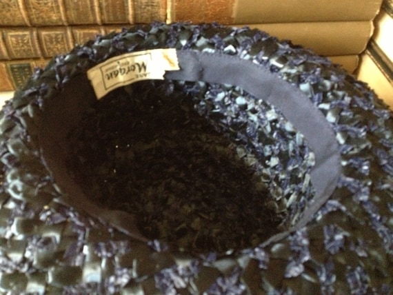 Ladies Straw Hat, Jane Morgan New York, Navy Blue… - image 5