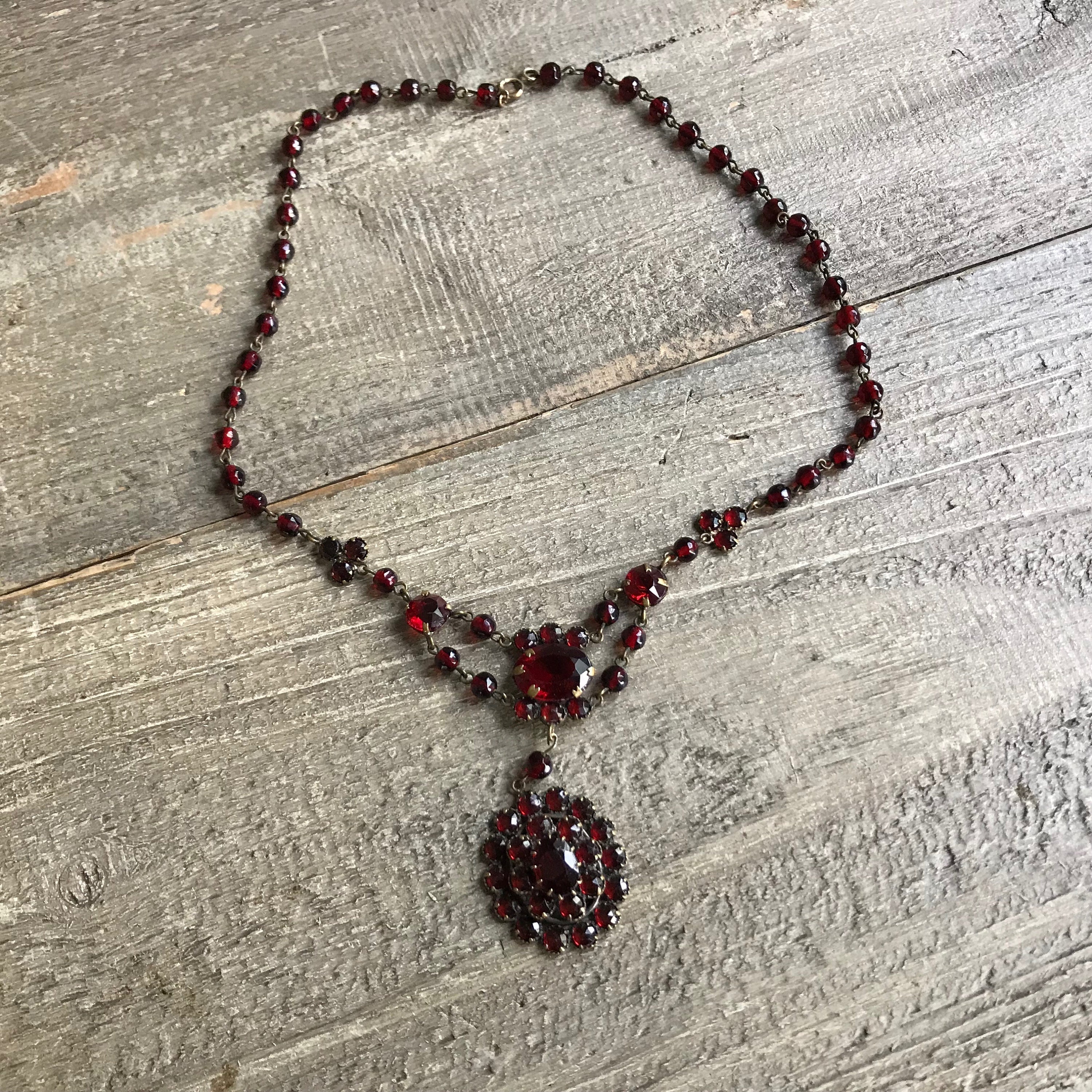 Victorian Bohemian Garnet Pear Pendant Necklace – Rebekah Brooks Jewelry