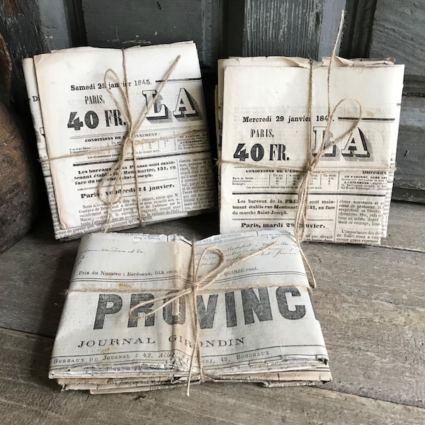 19th C French Newspaper Bundle, Historical Memorabilia, Advertisements, Photography Props, Theatre, Movie Prop Production, By Each Bundle