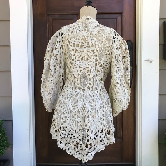 Edwardian Cream Lace Jacket, Wedding Ecru White A… - image 3