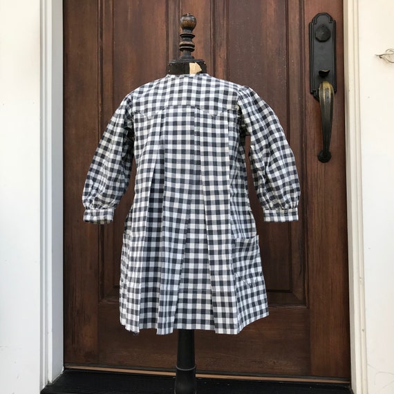 French Gingham Girls Pinafore Dress, Handsewn, Bl… - image 1