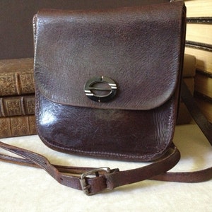 Bolso antiguo de cuero marrón amaderado Crossbody Messenger Document Carrier ~ Baquelita
